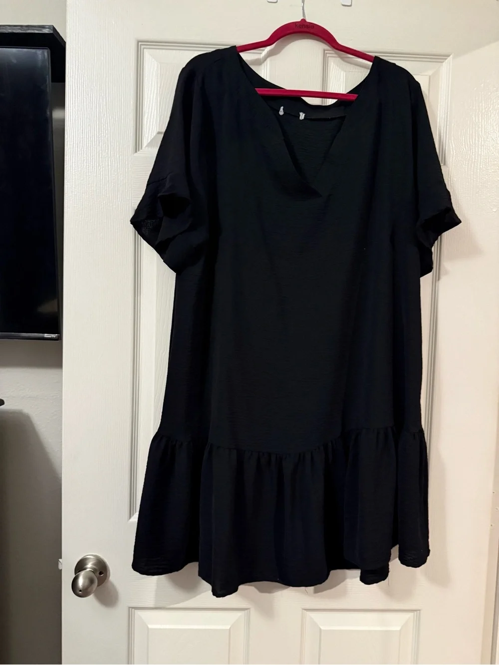 Women's Black V‑Neck Swim Cover-Up Dress